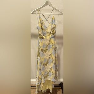 Lulus midi yellow dress with some light blue florals